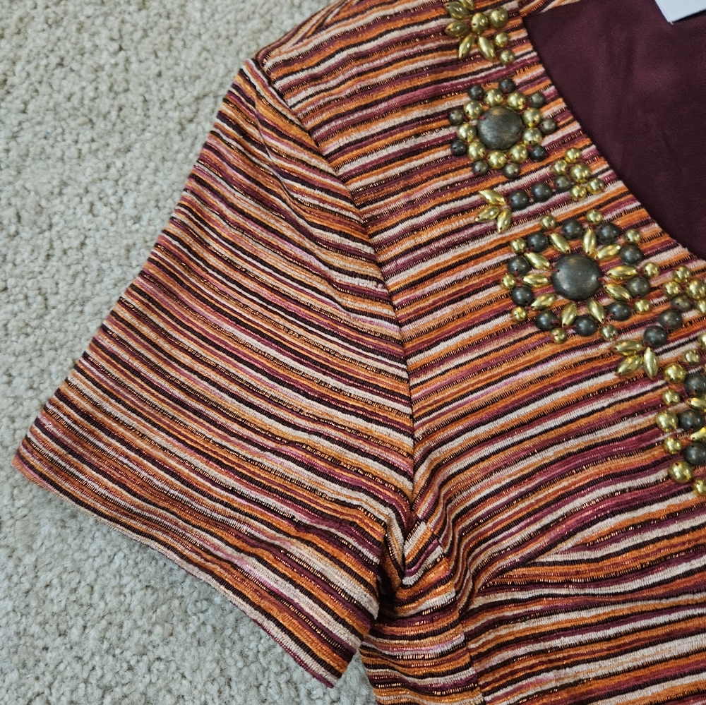 Boston Proper Women's Size 16 Embellished Striped Short Sleeve Jacket - Picture 7 of 13